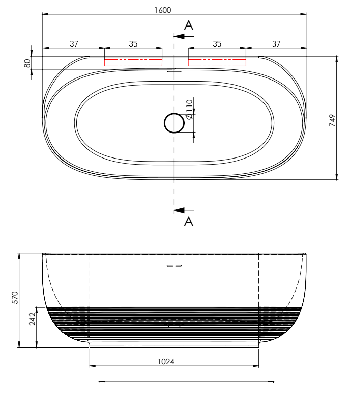 Vasca in Acrilico/Gel Coat Resina FORMA AQUAE AURA WALL 160x75 cm