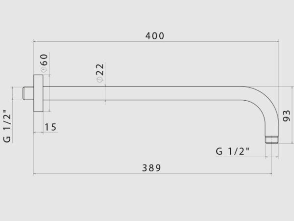 BRACCIO SOFFIONE A PARETE L. 400 mm VEMA WELLNESS STEEL ACCIAIO V08253