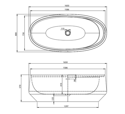 Vasca in Acrilico/Gel Coat Resina FORMA AQUAE IKI CENTRAL 165x80 cm