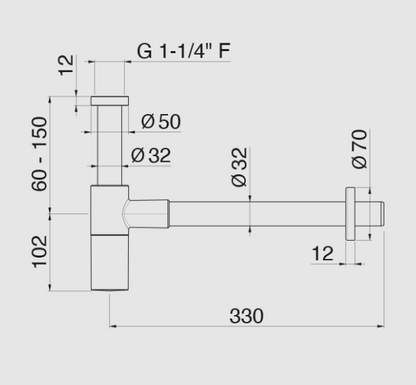 SIFONE A VISTA LAVABO VEMA ACCIAIO P000459