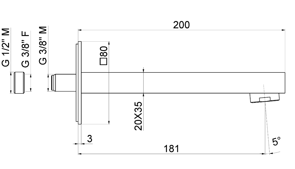 BOCCA DI EROGAZIONE A PARETE VASCA VEMA LYS OTTONE V25145