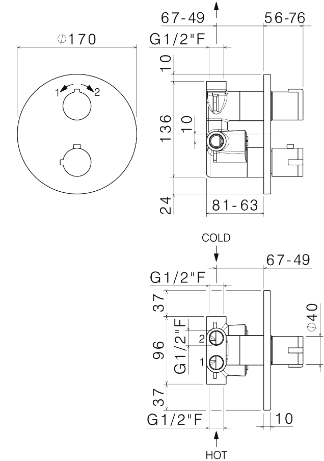 MISCELATORE TERMOSTATICO TONDO DOCCIA VEMA WELLNESS BRASS OTTONE V08110