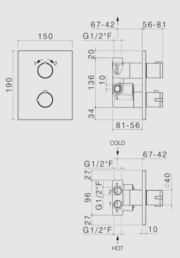 MISCELATORE TERMOSTATICO QUADRO DOCCIA VEMA WELLNESS BRASS OTTONE V08111