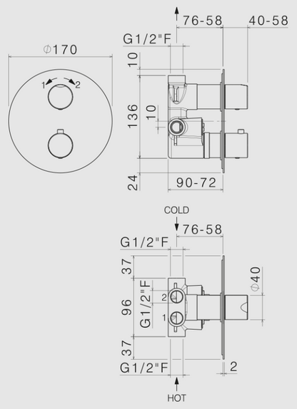 MISCELATORE TERMOSTATICO DOCCIA DA INCASSO VEMA WELLNESS STEEL ACCIAIO V08115
