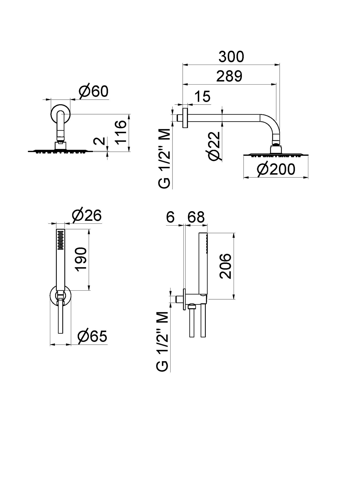 KIT DOCCIA TONDO CON SOFFIONE 200 mm VEMA WELLNESS BRASS OTTONE V08134