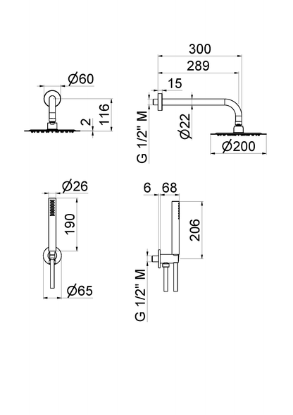 KIT DOCCIA TONDO CON SOFFIONE 200 mm VEMA WELLNESS BRASS OTTONE V08134