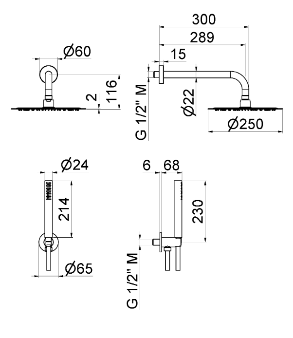 KIT DOCCIA TONDO CON SOFFIONE 250 mm VEMA WELLNESS STEEL ACCIAIO V08135