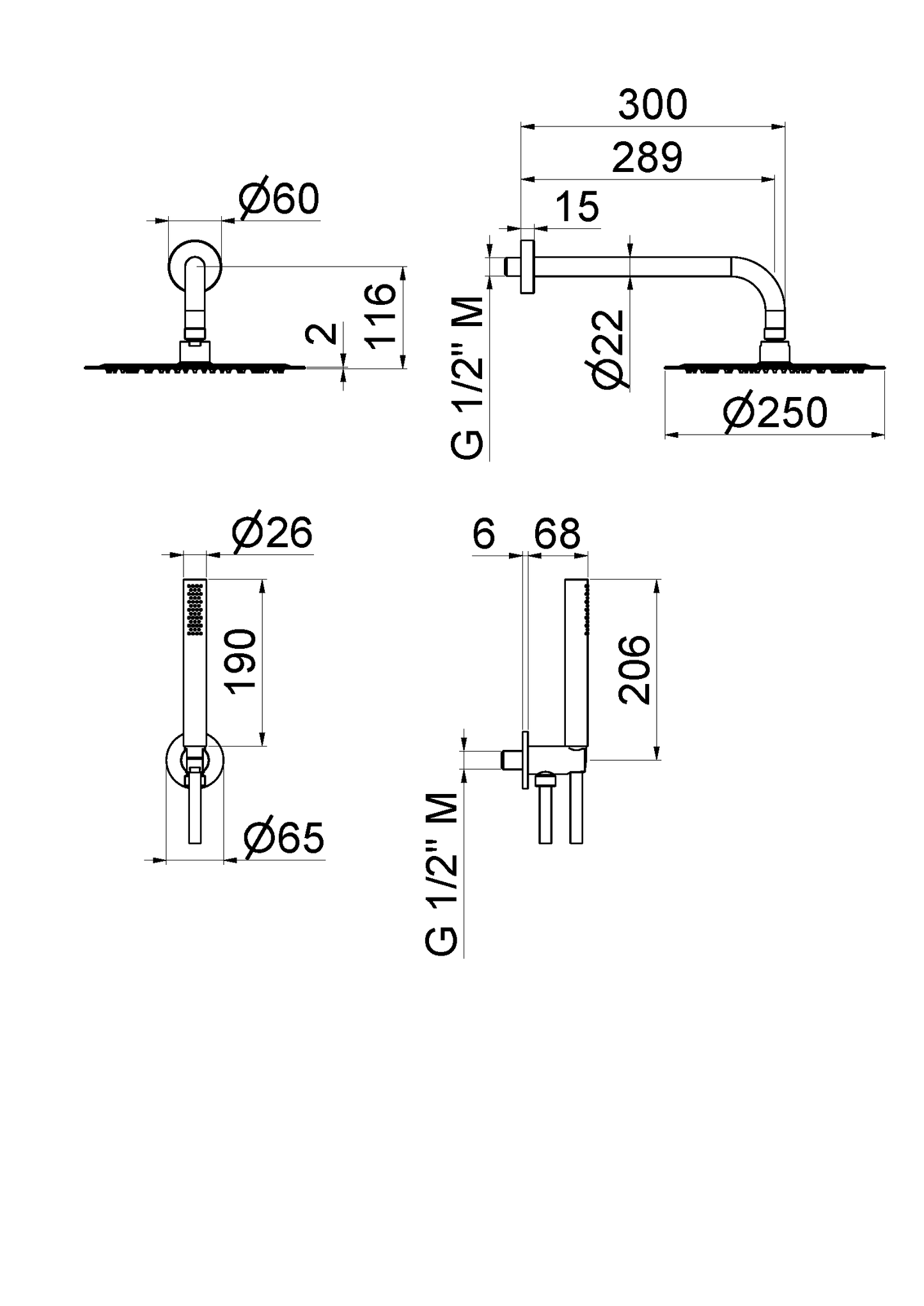 KIT DOCCIA TONDO CON SOFFIONE 250 mm VEMA WELLNESS BRASS OTTONE V08135