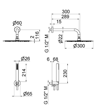 KIT DOCCIA TONDO CON SOFFIONE 300 mm VEMA WELLNESS STEEL ACCIAIO V08136