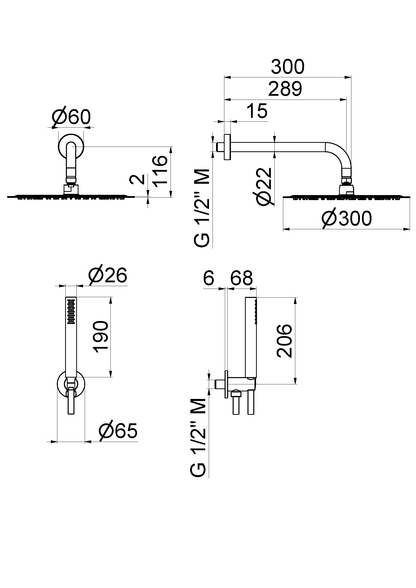 KIT DOCCIA TONDO CON SOFFIONE 300 mm VEMA WELLNESS BRASS OTTONE V08136
