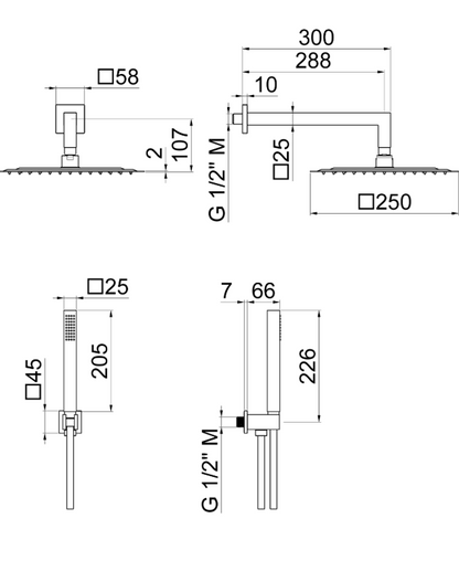 KIT DOCCIA QUADRO CON SOFFIONE 250x250 mm VEMA WELLNESS BRASS OTTONE V08138