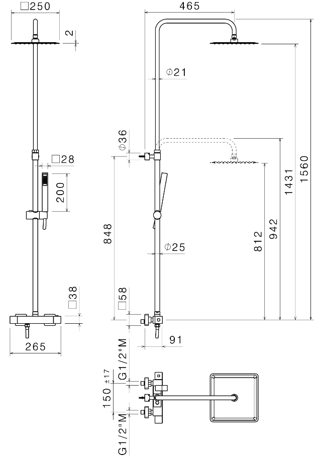 COLONNA DOCCIA DA PARETE CON MISCELATORE TERMOSTATICO VEMA WELLNESS BRASS OTTONE V08231