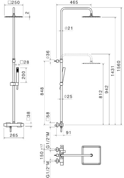 COLONNA DOCCIA DA PARETE CON MISCELATORE TERMOSTATICO VEMA WELLNESS BRASS OTTONE V08231