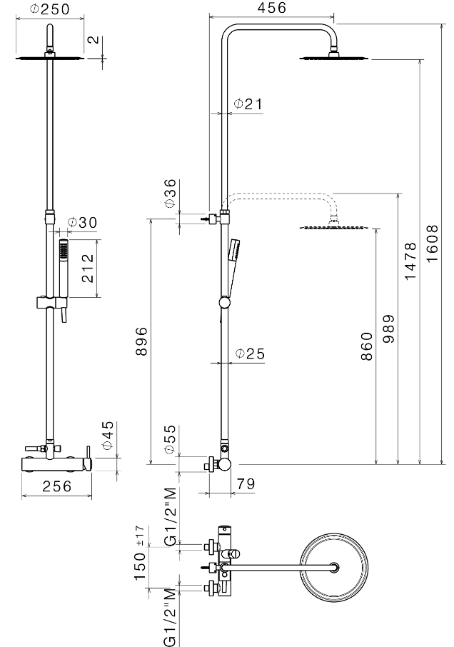 COLONNA DOCCIA DA PARETE CON SOFFIONE TONDO VEMA WELLNESS BRASS OTTONE V08228