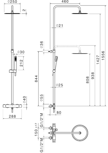 COLONNA DOCCIA DA PARETE CON MISCELATORE TERMOSTATICO VEMA WELLNESS BRASS OTTONE V08230