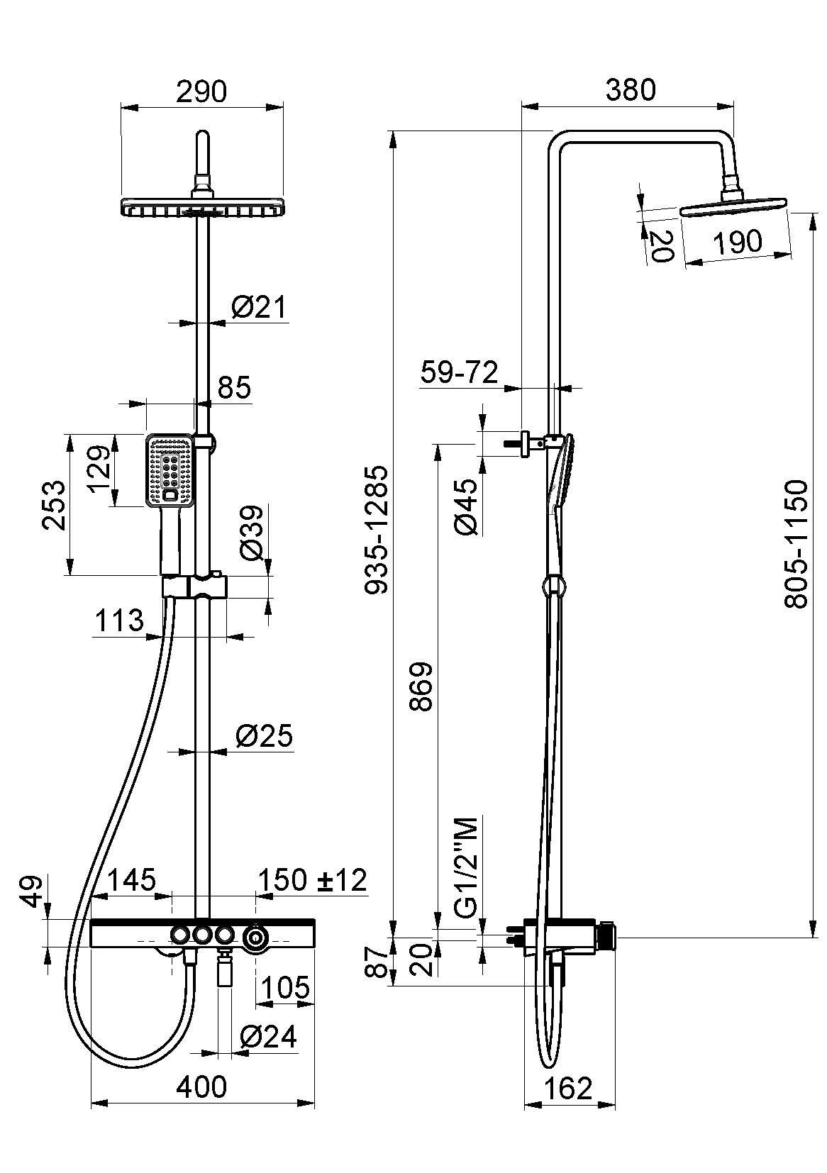 COLONNA DOCCIA DA PARETE CON MISCELATORE TERMOSTATICO VEMA WELLNESS BRASS OTTONE V08232