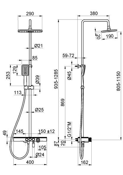 COLONNA DOCCIA DA PARETE CON MISCELATORE TERMOSTATICO VEMA WELLNESS BRASS OTTONE V08232