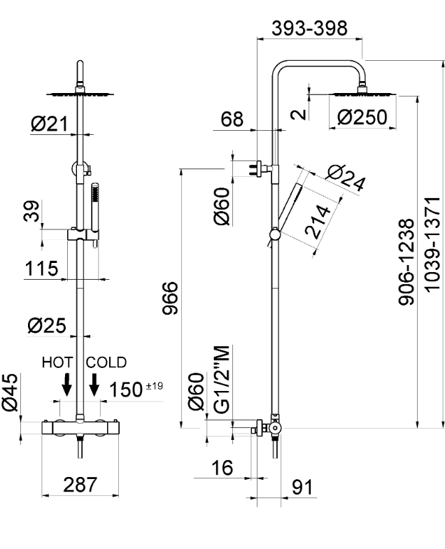 COLONNA DOCCIA DA PARETE TERMOSTATICO VEMA WELLNESS STEEL ACCIAIO V08233