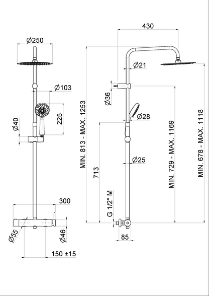 COLONNA DOCCIA DA PARETE CON SOFFIONE TONDO VEMA WELLNESS BRASS OTTONE V08236