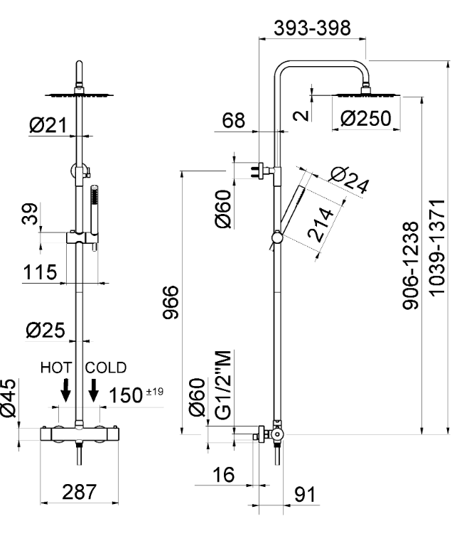 COLONNA DOCCIA DA PARETE CON SOFFIONE VEMA WELLNESS STEEL ACCIAIO V08237