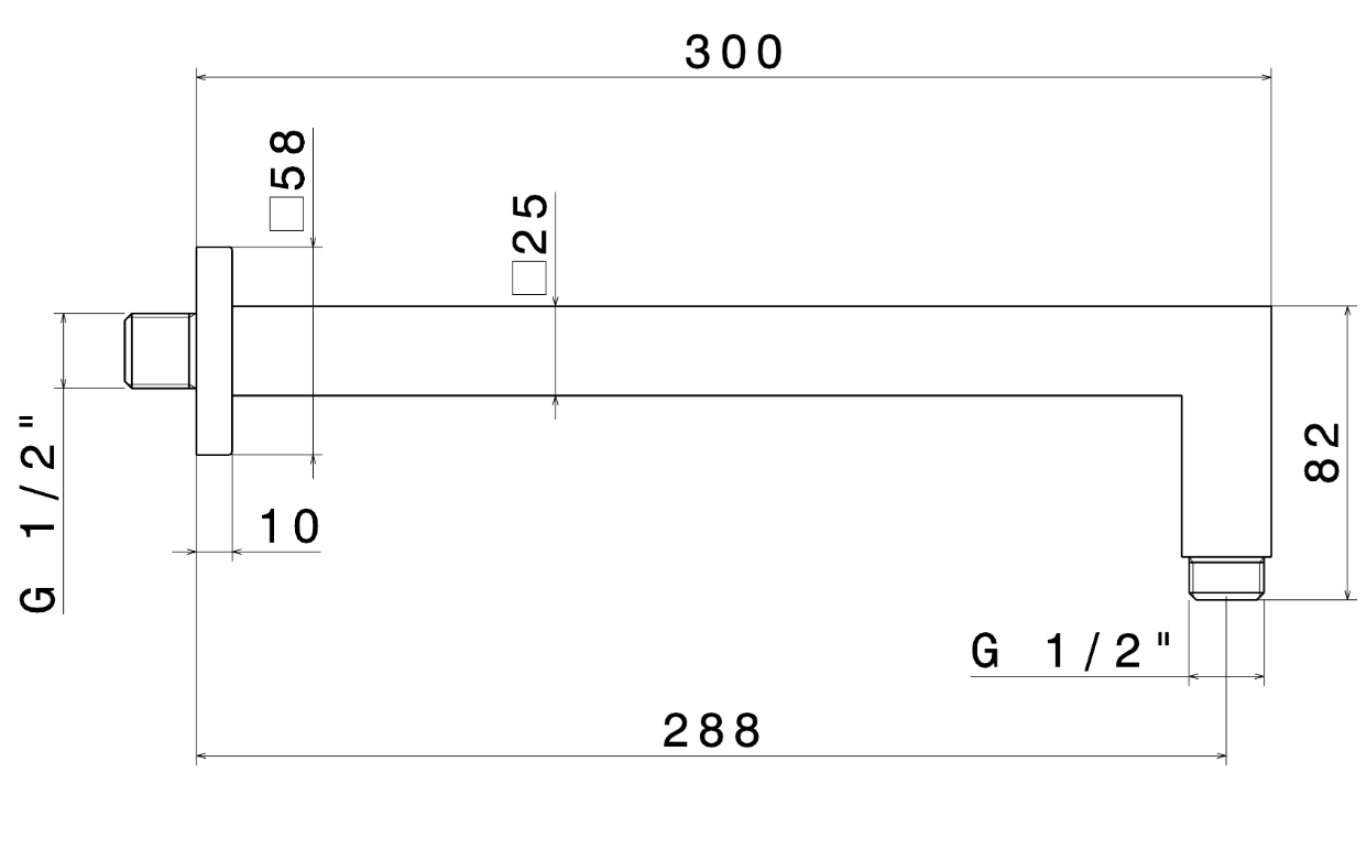 BRACCIO SOFFIONE A PARETE QUADRO L. 300 mm VEMA WELLNESS STEEL ACCIAIO V08254