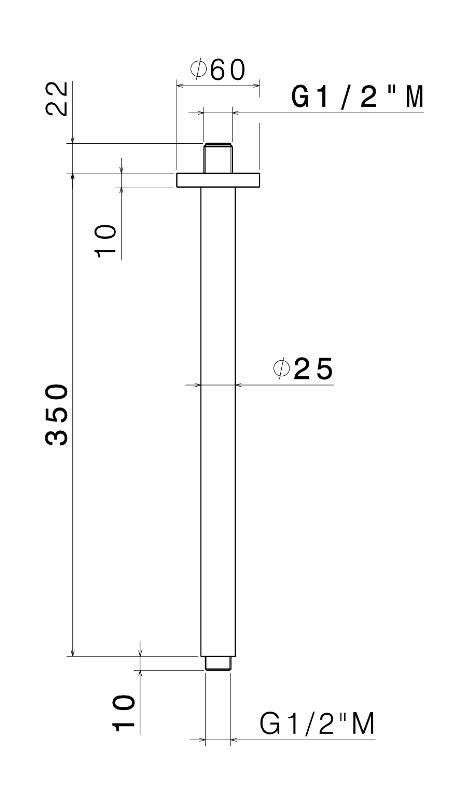 BRACCIO SOFFIONE A SOFFITTO L. 350 mm VEMA WELLNESS STEEL ACCIAIO V08256