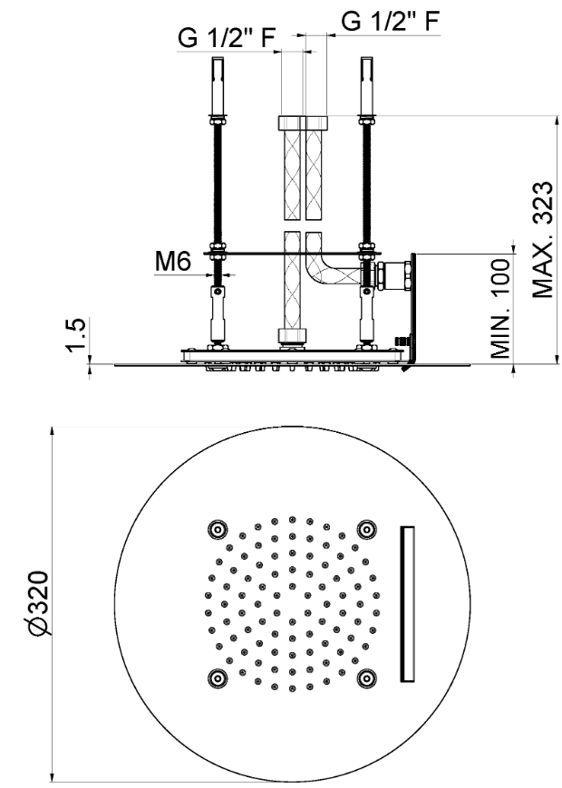 SOFFIONE ULTRASLIM TONDO AD INCASSO D. 320 mm VEMA WELLNESS STEEL ACCIAIO V08270