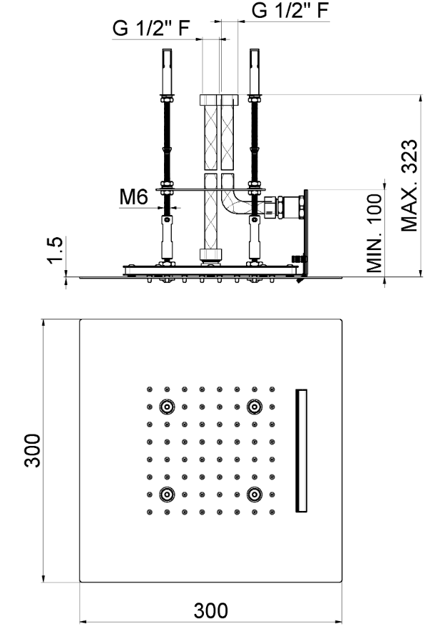 SOFFIONE ULTRASLIM QUADRO AD INCASSO 300x300 mm VEMA WELLNESS STEEL ACCIAIO V08275