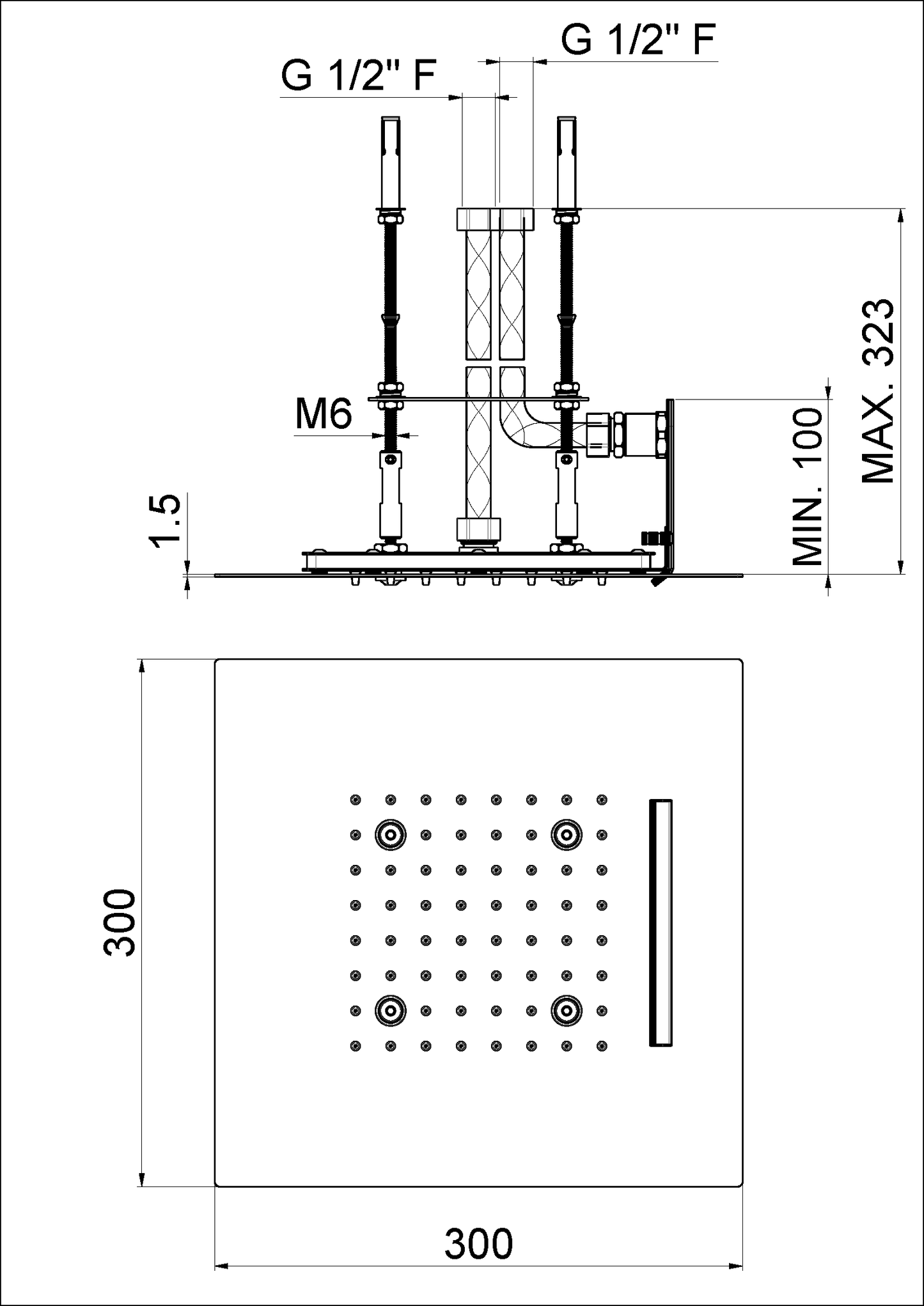 SOFFIONE ULTRASLIM QUADRO AD INCASSO 300x300 mm VEMA WELLNESS BRASS OTTONE V08275