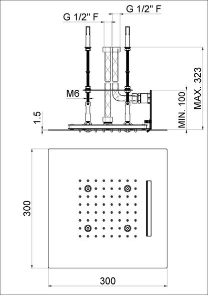 SOFFIONE ULTRASLIM QUADRO AD INCASSO 300x300 mm VEMA WELLNESS BRASS OTTONE V08275