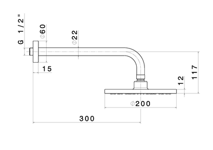 SOFFIONE A PARETE D. 200 mm BRACCIO 300 mm VEMA WELLNESS BRASS OTTONE V13200
