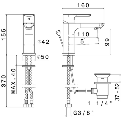 MISCELATORE MONOCOMANDO LAVABO VEMA SLATE OTTONE V14010 CON SCARICO