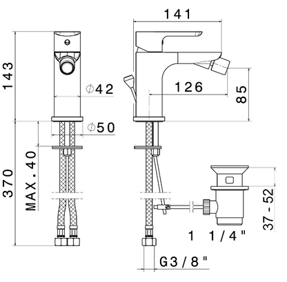 MISCELATORE MONOCOMANDO BIDET VEMA SLATE OTTONE V14070 CON SCARICO