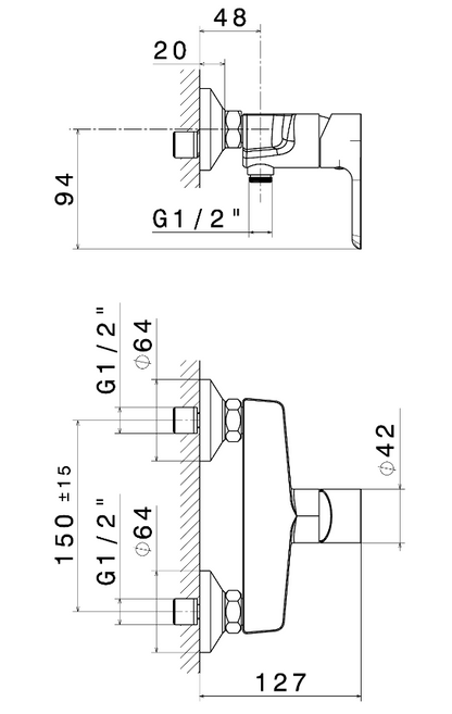 MISCELATORE MONOCOMANDO ESTERNO DOCCIA VEMA SLATE OTTONE V14090