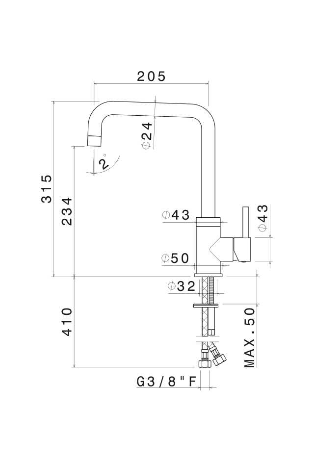 MISCELATORE MONOCOMANDO LAVELLO CANNA QUADRA VEMA RIACE OTTONE V15020