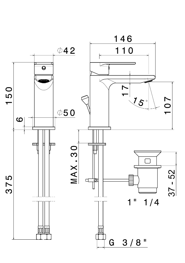 MISCELATORE MONOCOMANDO LAVABO VEMA TIMEA OTTONE V16010 CON SCARICO