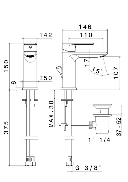 MISCELATORE MONOCOMANDO LAVABO VEMA TIMEA OTTONE V16010 CON SCARICO