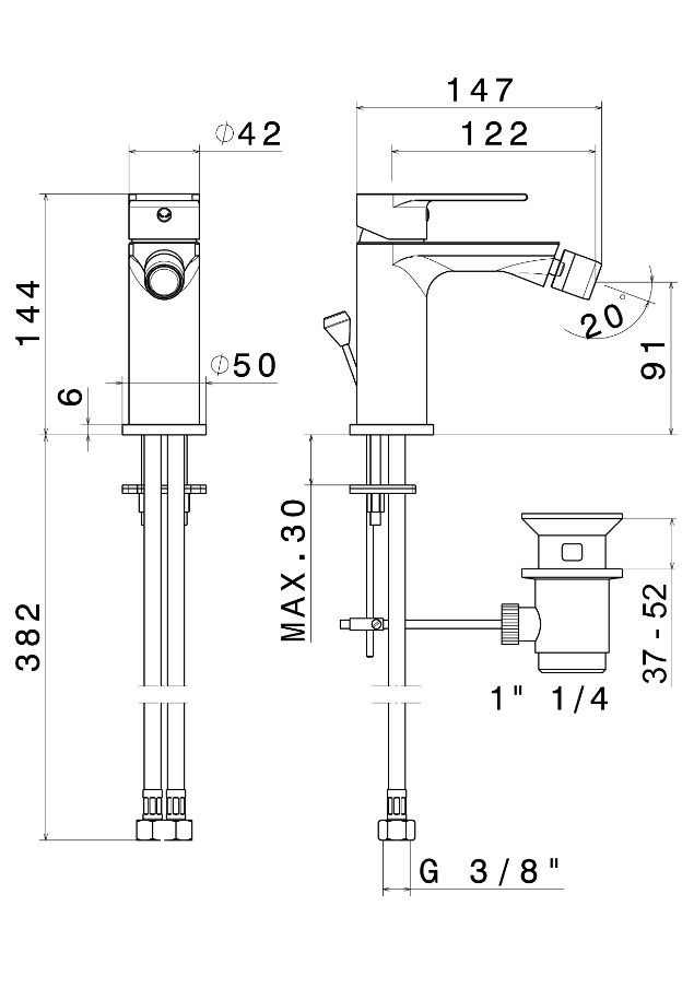 MISCELATORE MONOCOMANDO BIDET VEMA TIMEA OTTONE V16070 CON SCARICO