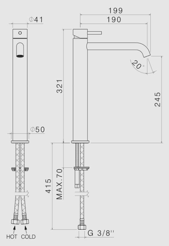 MISCELATORE MONOCOMANDO LAVABO ALTO VEMA TIBER STEEL ACCIAIO V17021 SENZA SCARICO