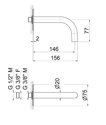 BOCCA EROGAZIONE LAVABO A PARETE L. 14,6 CM VEMA OTAGO ACCIAIO V17054