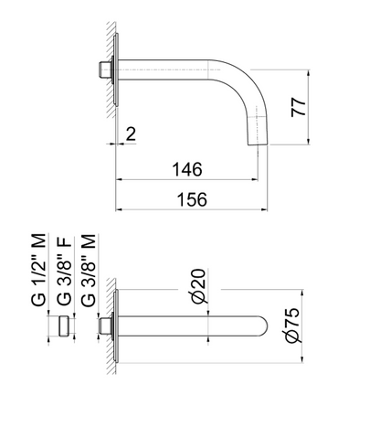 BOCCA DI EROGAZIONE A PARETE LAVABO VEMA TIBER STEEL ACCIAIO V17054
