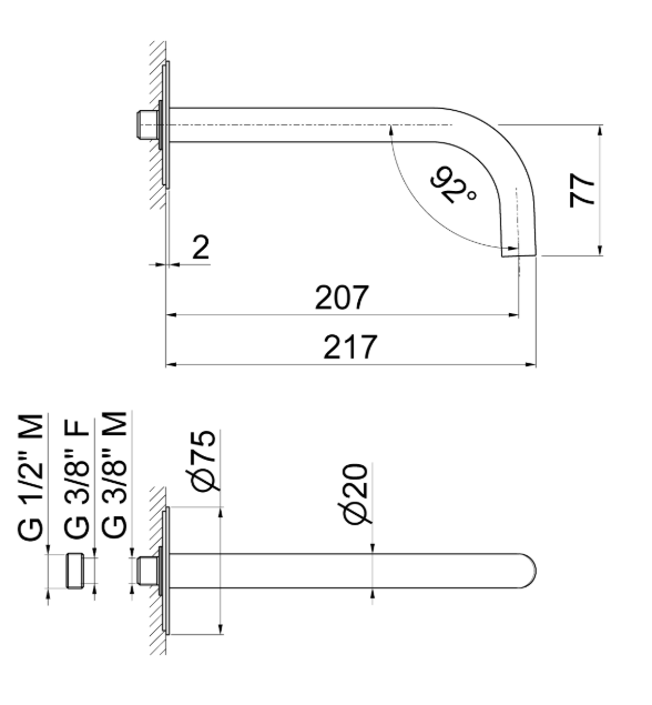 BOCCA DI EROGAZIONE A PARETE LAVABO VEMA TIBER STEEL ACCIAIO V17055