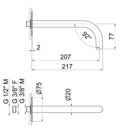 BOCCA DI EROGAZIONE A PARETE LAVABO VEMA TIBER STEEL ACCIAIO V17055