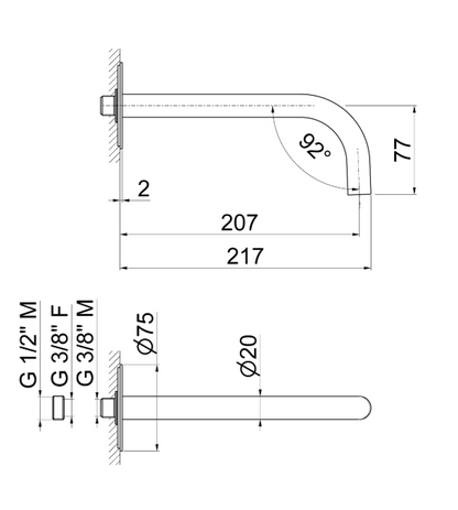 BOCCA EROGAZIONE LAVABO A PARETE L. 20,7 CM VEMA OTAGO ACCIAIO V17055