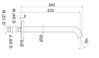BOCCA DI EROGAZIONE A PARETE LAVABO VEMA TIBER STEEL ACCIAIO V17056