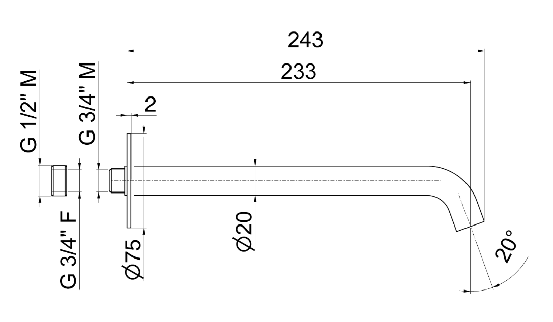 BOCCA EROGAZIONE LAVABO A PARETE L. 23,3 CM VEMA OTAGO ACCIAIO V17056