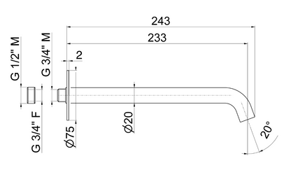 BOCCA EROGAZIONE LAVABO A PARETE L. 23,3 CM VEMA OTAGO ACCIAIO V17056