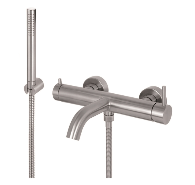 GRUPPO VASCA ESTERNO CON TUBO E DOCCETTA VEMA OTAGO ACCIAIO V17086