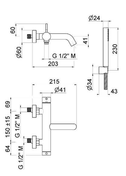 GRUPPO VASCA ESTERNO CON TUBO E DOCCETTA VEMA OTAGO ACCIAIO V17086