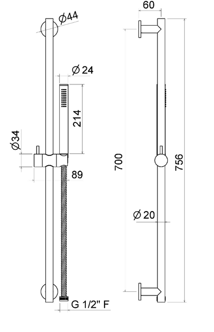 ASTA SALISCENDI DOCCIA VEMA ACCIAIO V17101